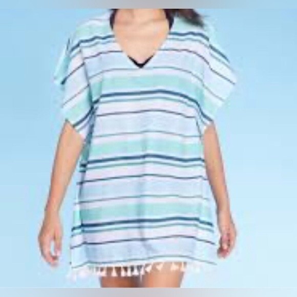 Kona Sol Women's V Neck Tunic Cover Up Blue Lightweight Size XL Extra Large - Picture 2 of 8